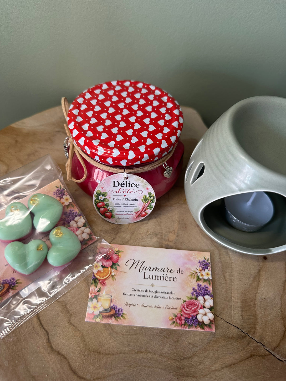 Coffret Souvenir sucré Bougie Parfumée Fraise Rhubarbe – Artisanale Cire Soja