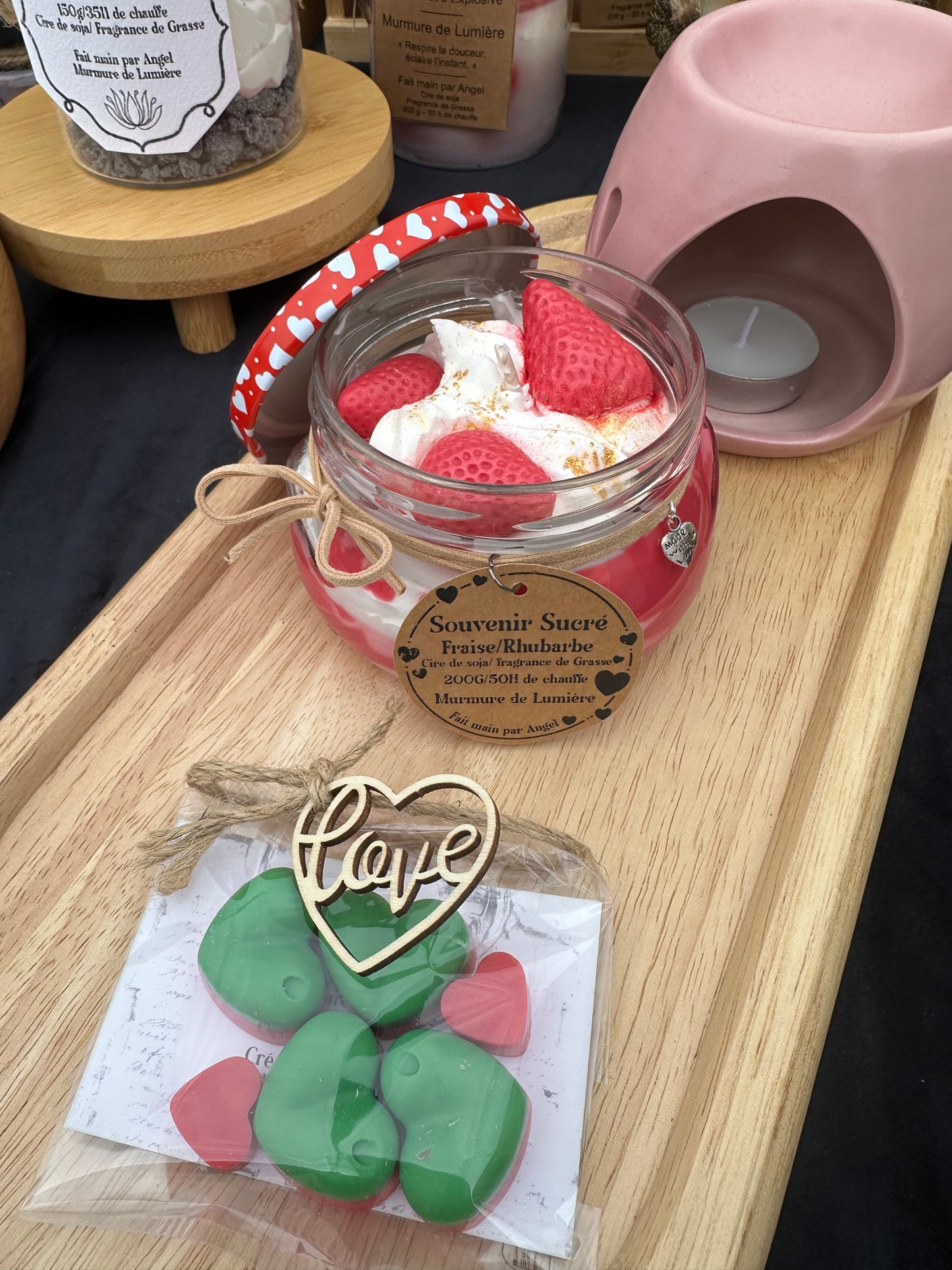 Coffret Souvenir sucré Bougie Parfumée Fraise Rhubarbe – Artisanale Cire Soja