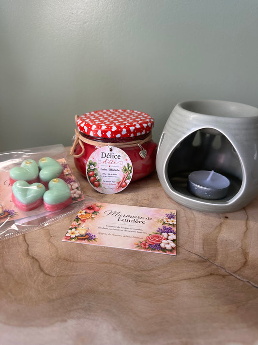 Coffret Souvenir sucré Bougie Parfumée Fraise Rhubarbe – Artisanale Cire Soja