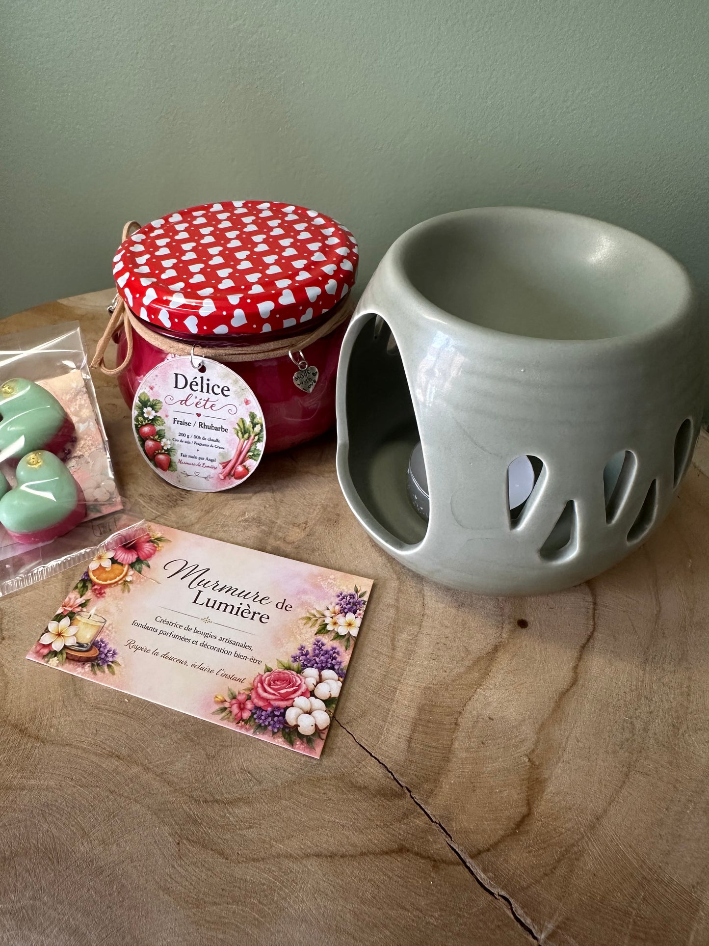 Coffret Souvenir sucré Bougie Parfumée Fraise Rhubarbe – Artisanale Cire Soja