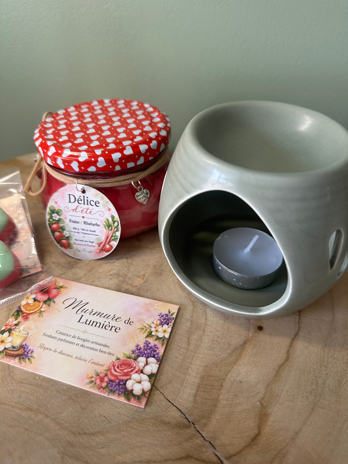 Coffret Souvenir sucré Bougie Parfumée Fraise Rhubarbe – Artisanale Cire Soja