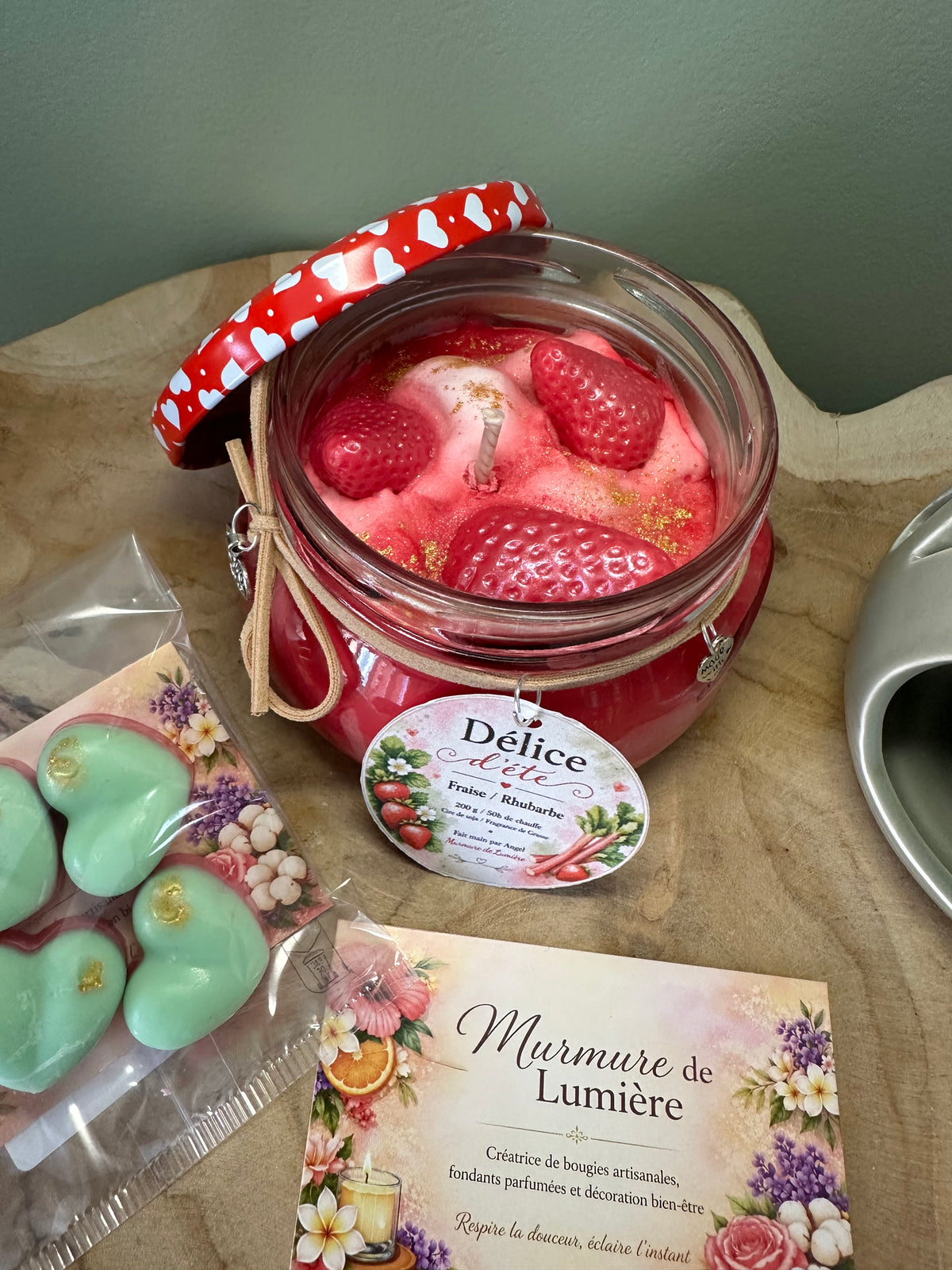 Coffret Souvenir sucré Bougie Parfumée Fraise Rhubarbe – Artisanale Cire Soja