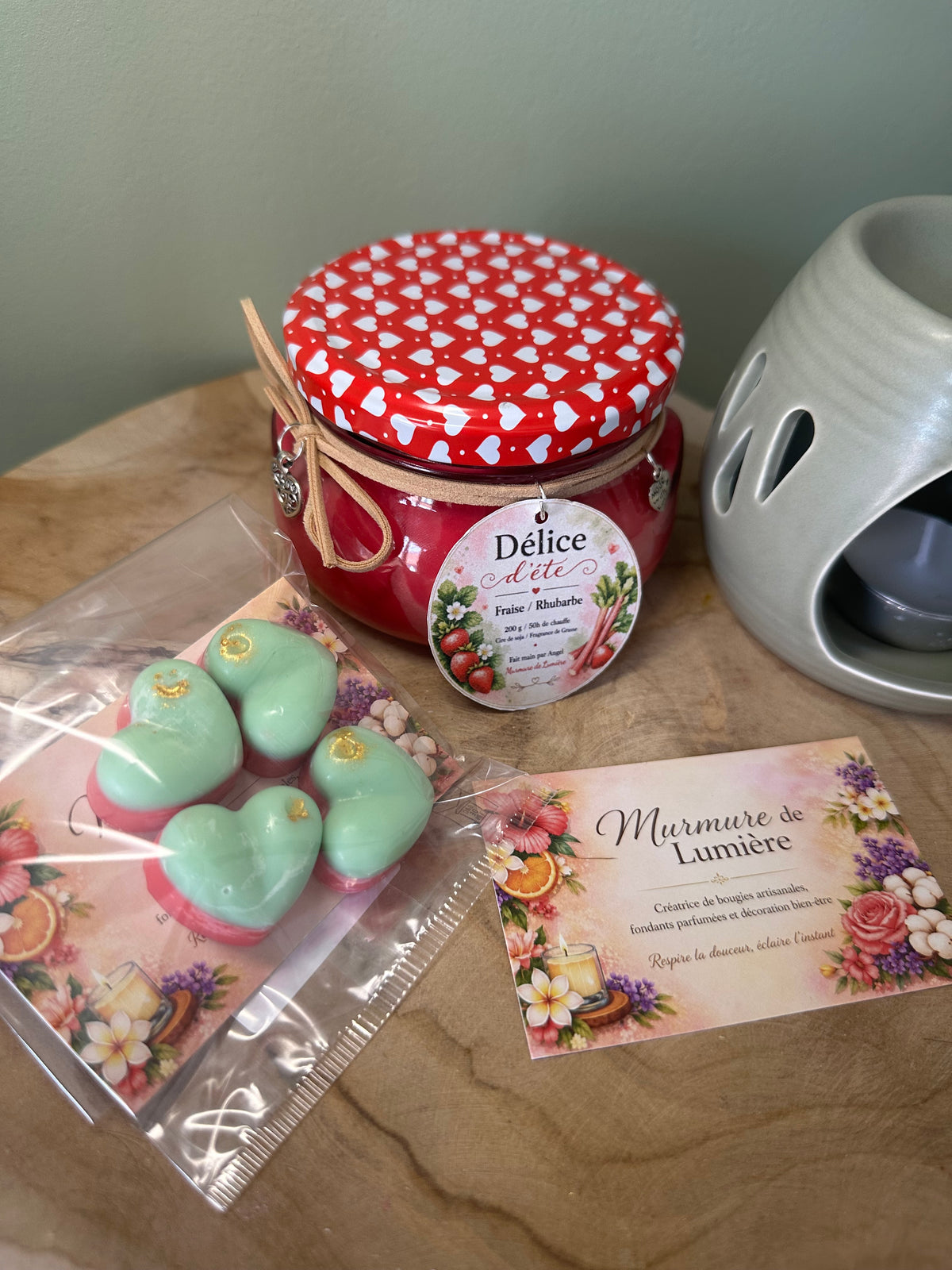 Coffret Souvenir sucré Bougie Parfumée Fraise Rhubarbe – Artisanale Cire Soja