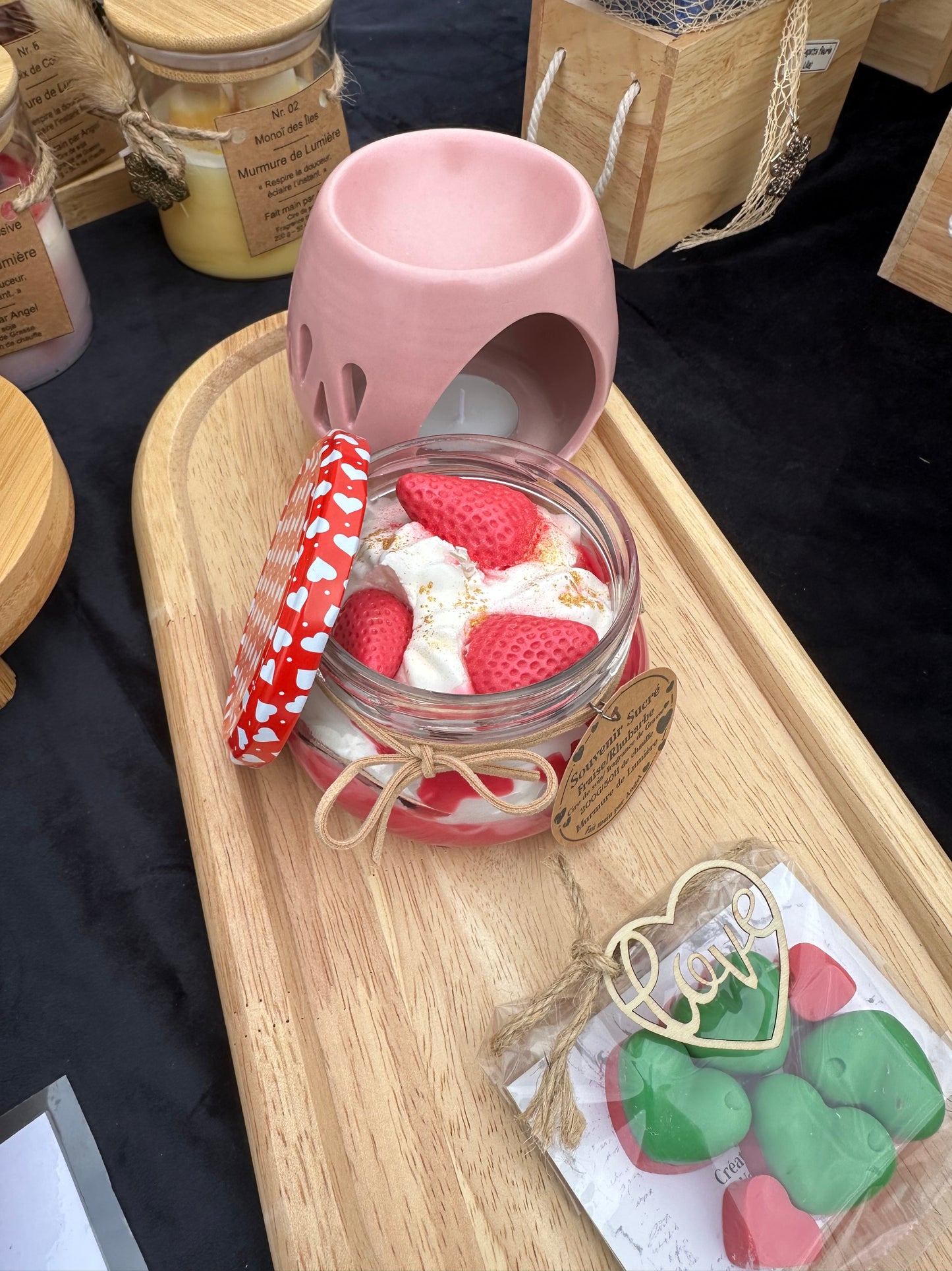 Coffret Souvenir sucré Bougie Parfumée Fraise Rhubarbe – Artisanale Cire Soja
